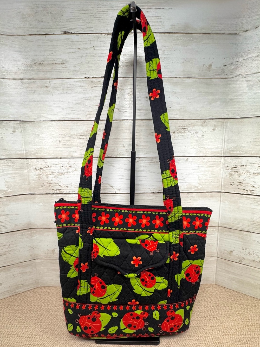 Quilted Black Ladybug Print Tote Bag 🐞